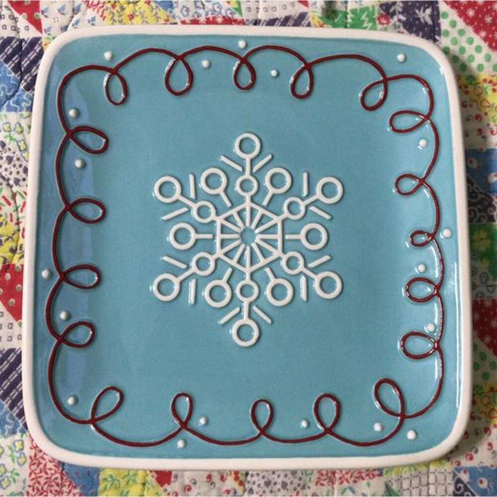 Hallmark Snowflake Plate Red Trim